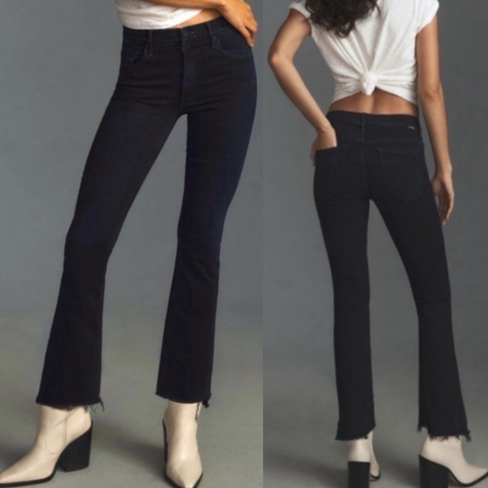 Mother Black Flare Jeans Insider Crop Two Step Fray Guilty Party‎ Racer Size 27